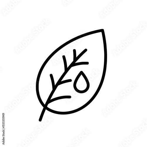 Simple line drawing of leaf with water droplet  