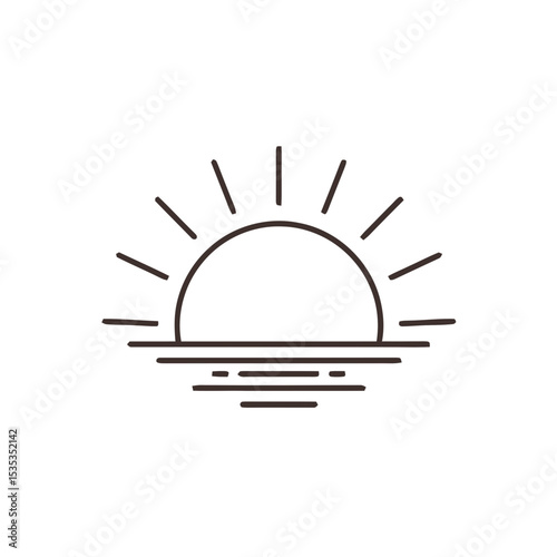 Minimalist sun rising over the water in simple line art  
