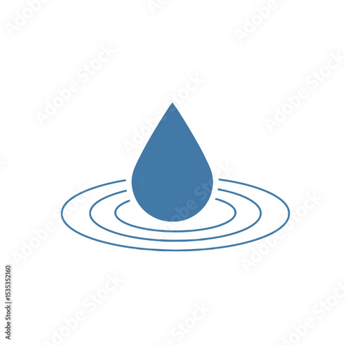 Water drop with ripples in blue minimalist style  