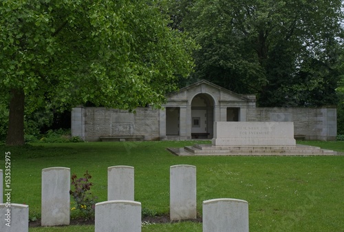 Kiel, Germany - May 27, 2025: This war cemetery in Kiel contains 983 Commonwealth burials of the Second World War. Cloudy spring day. Selective focus