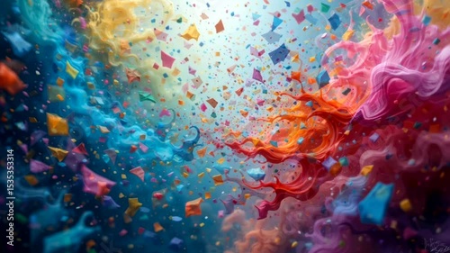 Surreal Flying Abstract Paint Fragments - Motion Loop