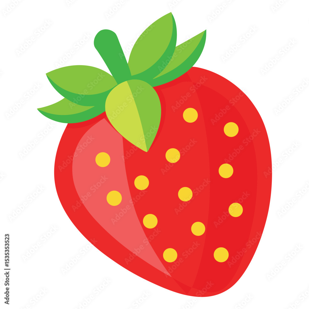 Fototapeta premium Strawberry fruit element, strawberry vector illustration, strawberry on white background, strawberry with leaf, fruit element, food, fresh fruit, red fruit, berry vector,