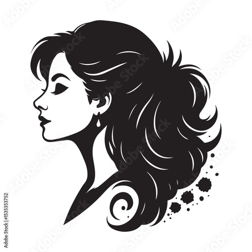 Glamorous woman with flowing long hair, a beautiful face illustration