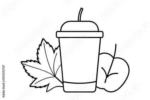 Hot Autumn Drink in Outline Art Style