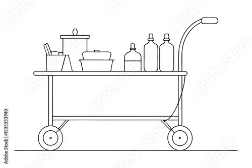 Bar Cart Vector Silhouette in Line Drawing