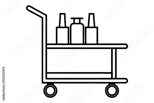 Serving Cart Silhouette Line Art Vector