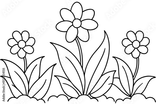 Playful Garden Scene in Coloring Book Style