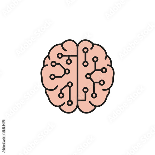 Brain with circuit design in modern flat illustration style  