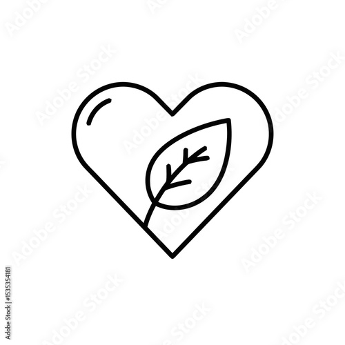 Heart symbol with leaf representing environmental love and care  