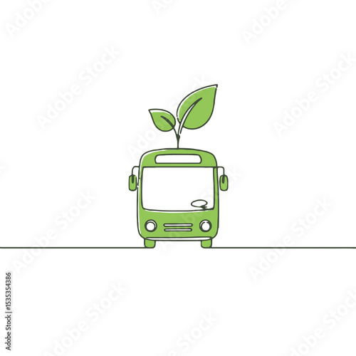 Green bus with leaves symbolizing eco-friendly transportation  