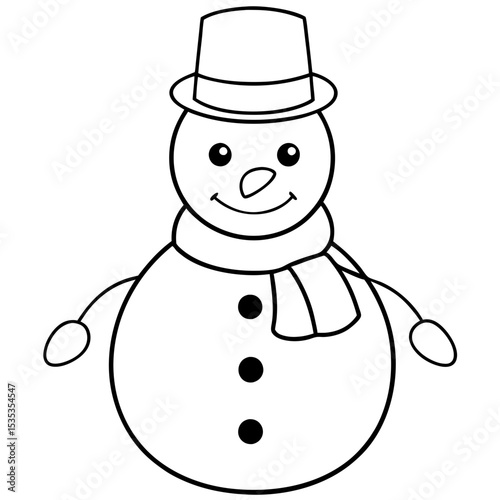 Cute Snowman Silhouette in Winter Line Art