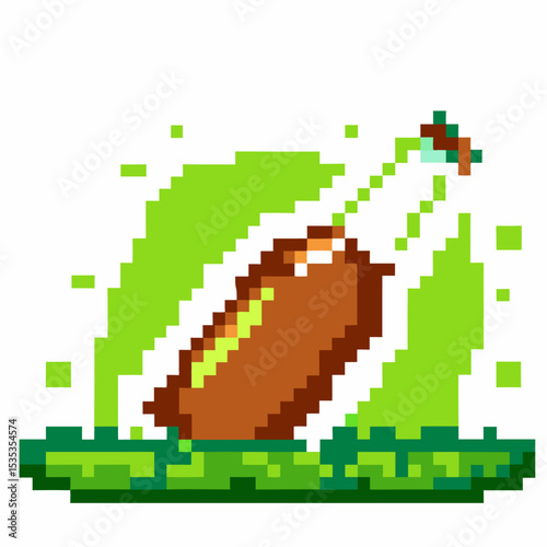 Pixel art football soaring through green field with grass and motion blur retro gaming, sports contest, digital recreation
