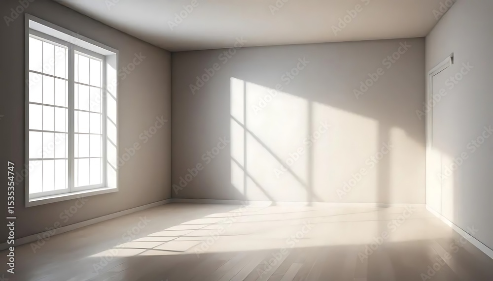 Obraz premium Bright empty room with sunlight streaming through the window panes