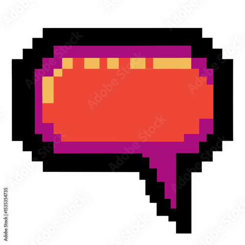 Retro pixel art speech bubble colorful digital chat icon, 8 bit graphic element, text message, communication concept