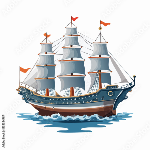 Majestic Tall Ship Sailing on Calm Waters A Vintage Vessel Illustration