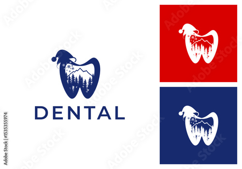 Tooth logo vector design template with snowy mountain and snow cap logo design.