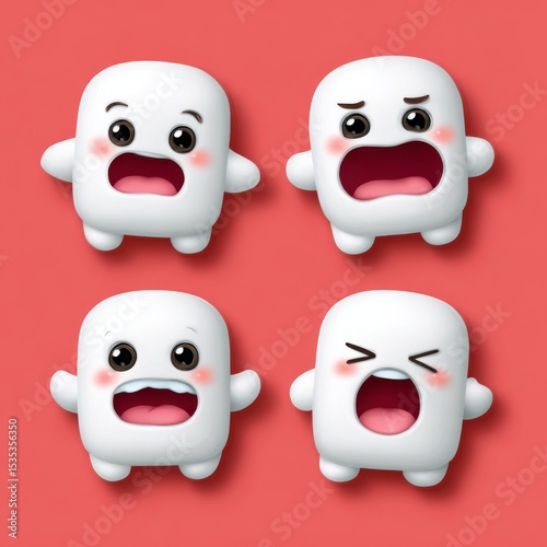 Cute cartoon characters displaying various emotions on a vibrant background