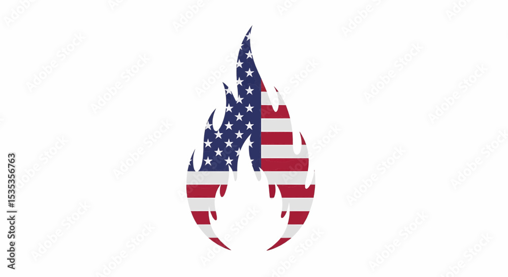 Obraz premium This high-quality image features a stylized flame filled with a detailed United States flag pattern, showcasing stars and stripes with fine details, suitable for vector use.