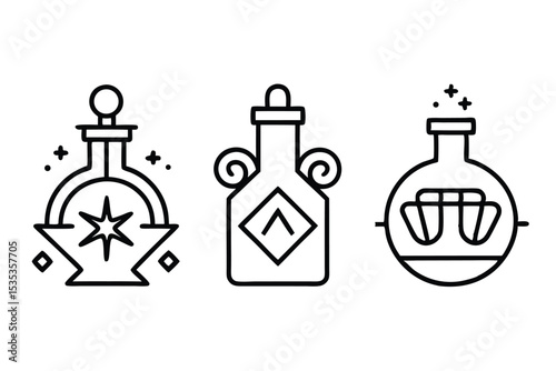 Zodiac signs illustrated as symbols inside potion bottles a vector graphic design