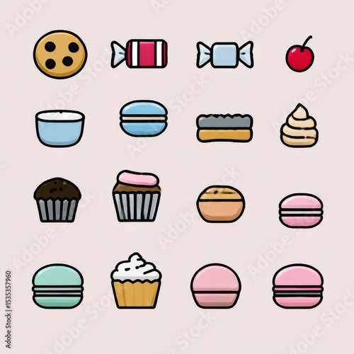 Delicious assortment of colorful desserts on a pastel background for a sweet treat delight