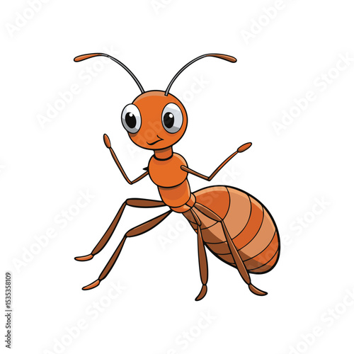 An illustration of a cartoon ant with orange and brown colors