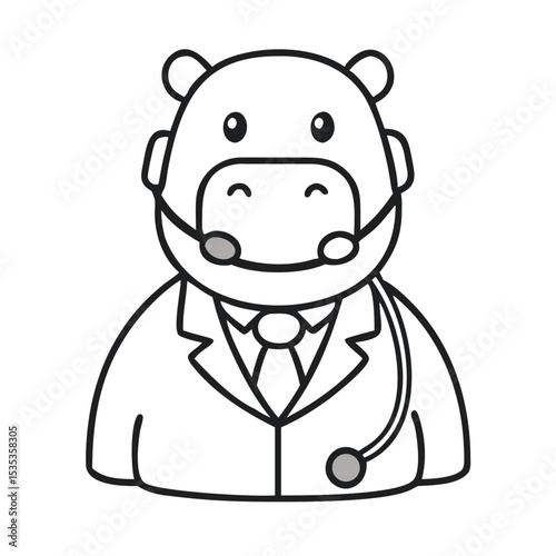 Medical Hippo in a White Coat With a Headset Assisting Patients Online