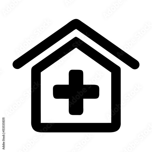 Icon Representing a Medical Facility With a Cross Symbol on a House