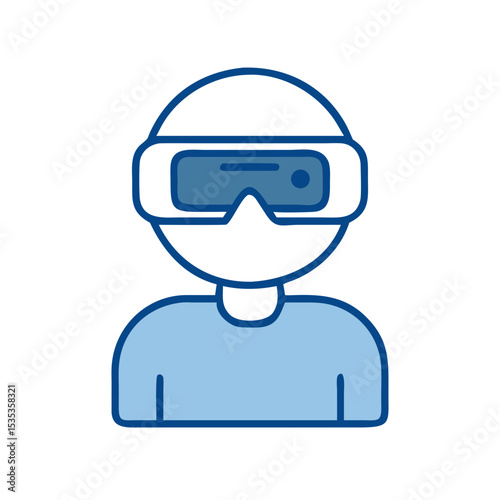 A Person in a Simple Design, Wearing Virtual Reality Goggles and a Face Covering