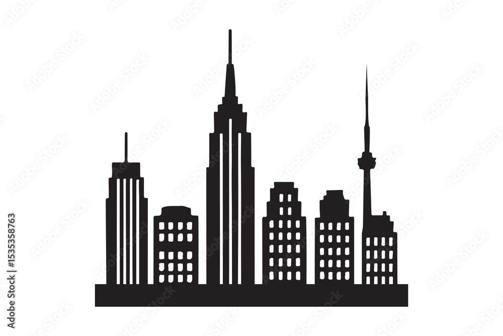 Obraz premium Building silhouette art vector with line art on white background