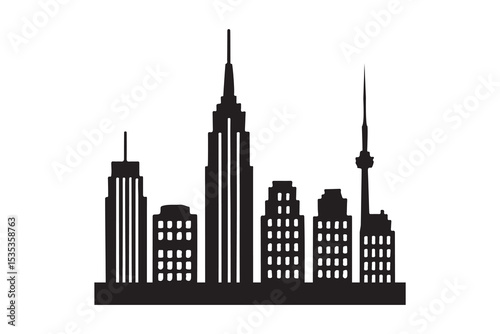 Building silhouette art vector with line art on white background