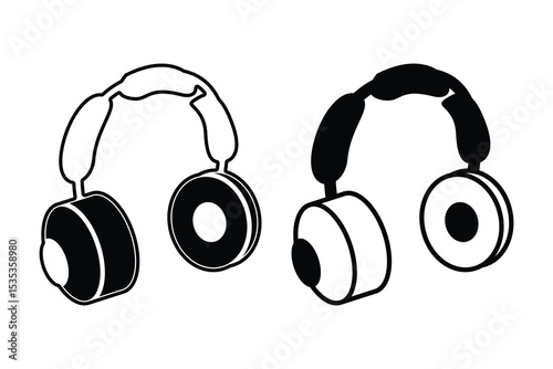 Head Phone silhouette art vector with line art on white background