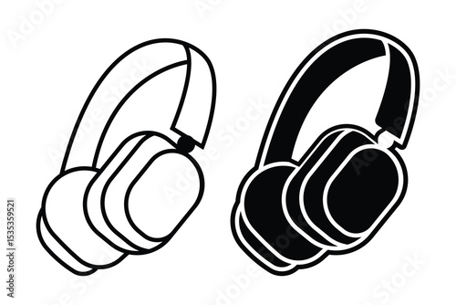 Head Phone silhouette art vector with line art on white background