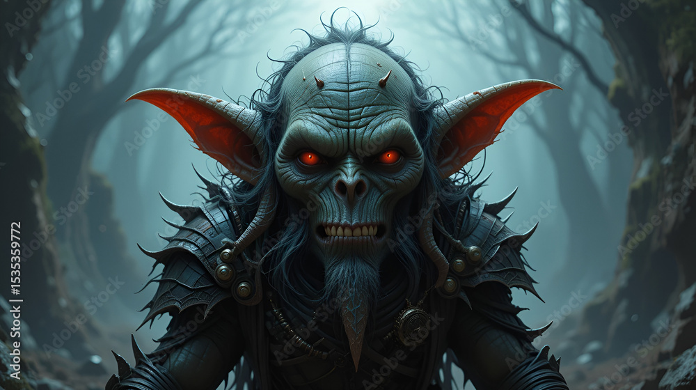 Naklejka premium Fantasy RPG dark goblin illustration, created with