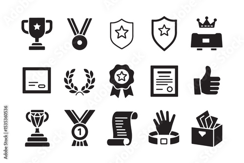 Collection of Black and White Award and Achievement Icons