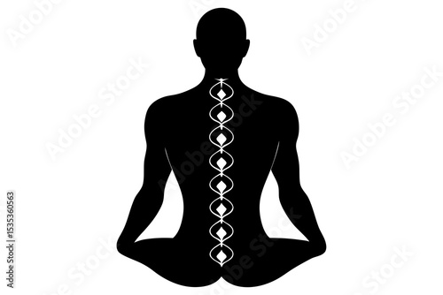 Chakra Alignment Over Spine Silhouette - Energy Healing, Yoga, Meditation, Spiritual Art