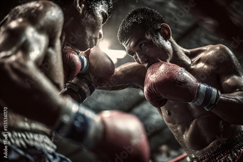 Boxer with boxing gloves training in gym