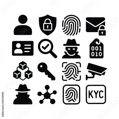 Digital Identity Vector illustration Icon Set | Editable illustration Style | Biometrics, Authentication, Encryption, Avatar, Blockchain Icons