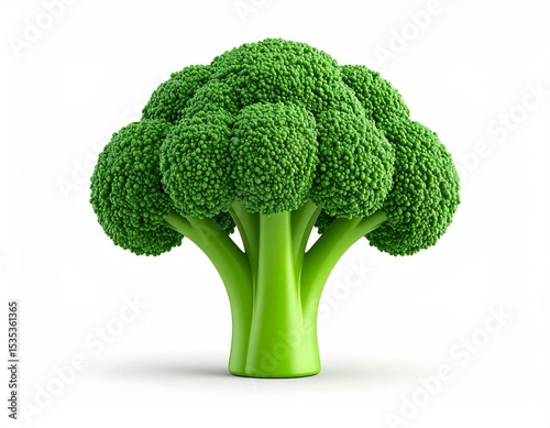 3D icon of a fresh broccoli crown, vibrant green color with detailed texture, isolated on clean white background, soft shadows, stylized as healthy food icon