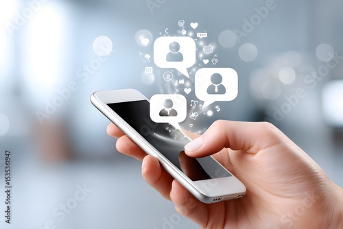 Close up hand using smartphone with social media icon