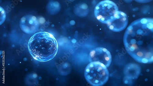 Wallpaper Mural Glowing blue exosomes float in a biotech environment, casting shimmering reflections. Torontodigital.ca