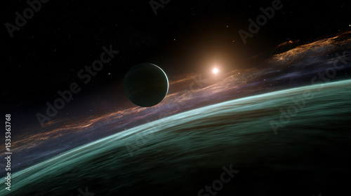 Wallpaper Mural Space background with colorful nebula Galaxy Cloud. Bright galaxy shimmering neon blue purple colors with distant stars. Mysterious alien star system purple green planets orbiting a bright glowing sun Torontodigital.ca