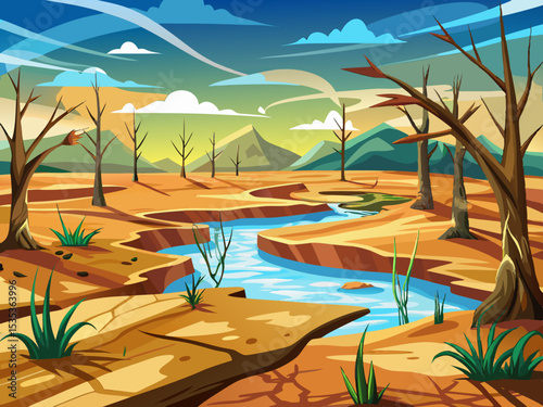 vector of The drying up of a field due to lack of water...