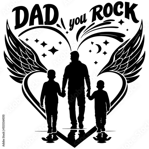 Silhouette of Father with Children Heart Wings Father’s Day Art