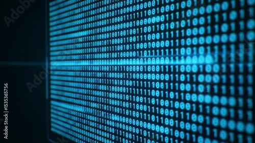 Glowing Binary Code Hologram in Neon Blue – 4K