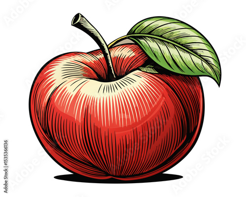 Vintage Illustration of a Red Apple with Leaf