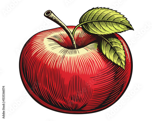 Vibrant Red Apple Illustration A Detailed Engraving Style Fruit Image
