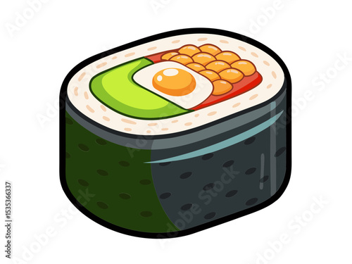 Delicious Avocado, Egg, and Tobiko Sushi Roll Illustration