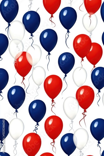 Red White and Blue Balloons on White Background for Celebrations