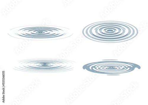 Calm lake surface with perfect circular ripple in the center, symbolizing inner stillness on white background