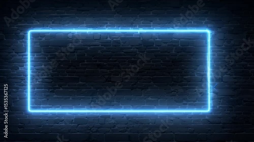 Elegant rectangular neon frame glows icy blue against dark brick texture producing versatile K border where videographers can insert brand logos event names lyric overlays stylish modern